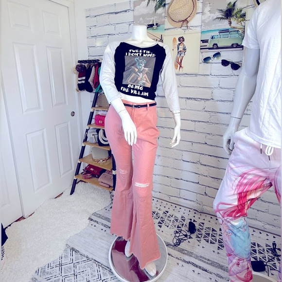 Pants - Flared Ripped Jeans Flared/Bell Bottom/Mid Rise/Destroyed Hem Pants